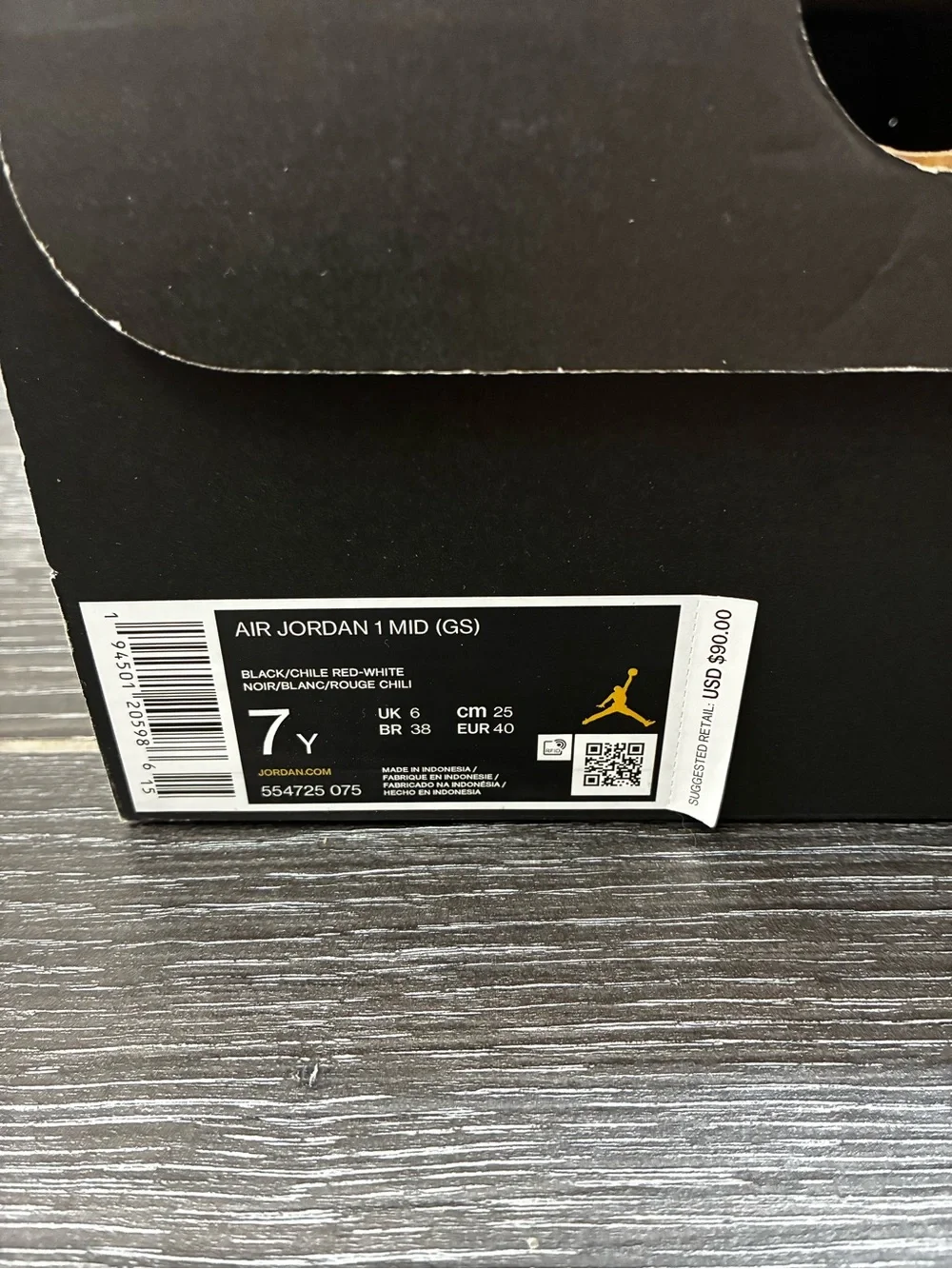 Jordan 1 Mid (GS) Black/Chile Red-White - Picture 10 of 10